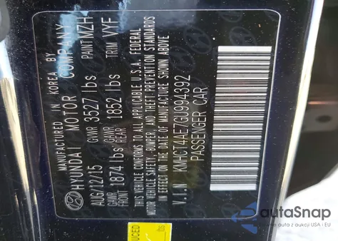 2016 Hyundai Accent Se z USA, uszkodzony, nr VIN KMHCT4AE7GU994392